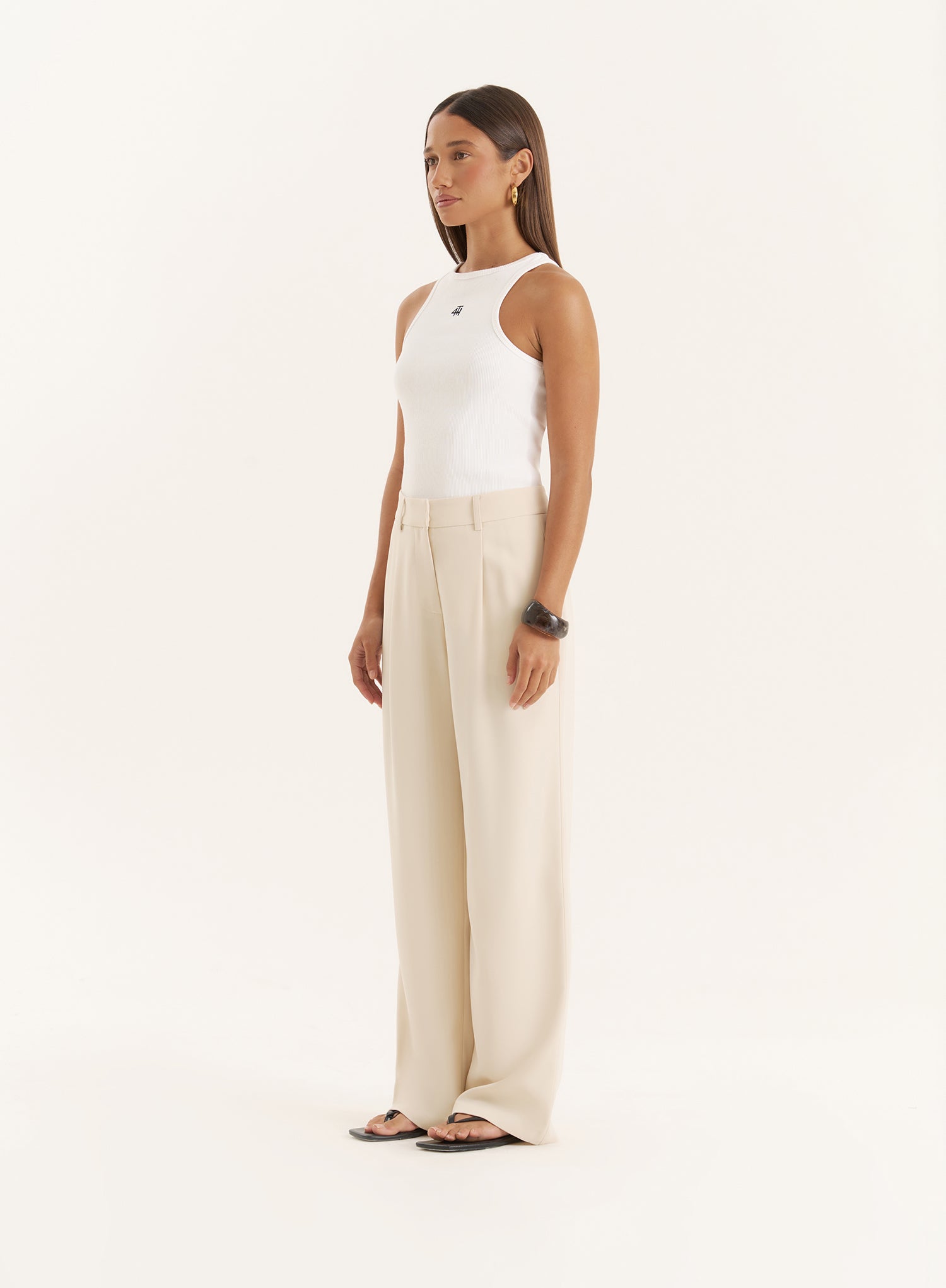 Cream Tailored Wide Leg Trousers